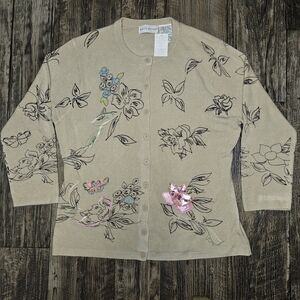 White Stag Beige Cardigan with Floral Accent Embroidery